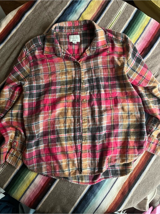 American Eagle Outfitters Tops - American Eagle Outfitters Plaid Button-Down Shirt Jacket - Pink, Brown, Yellow